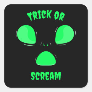 Pegatina Cuadrada Diseño divertido y engañoso Halloween Alien