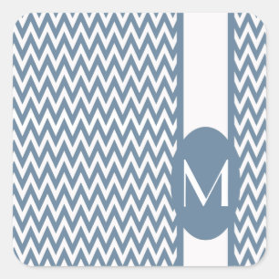 Pegatina Cuadrada Diseño elegante de Chevron Gris francés con monogr