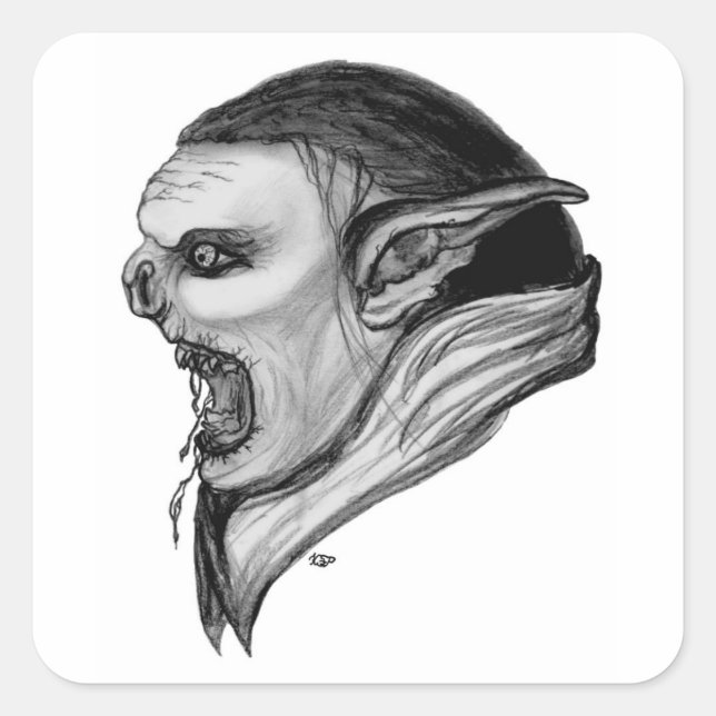 Pegatina Cuadrada Diseño en blanco y negro de Troll (Anverso)