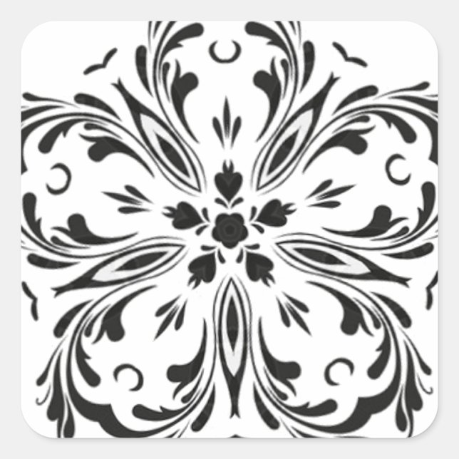 Pegatina Cuadrada Diseño estrella de apariencia de paisley blanca ne (Anverso)