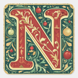 Pegatina Cuadrada Diseño festivo N: rojo, verde, oro con Navidades