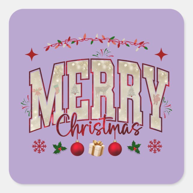 Pegatina Cuadrada Diseño festivo para fiestas navideñas (Anverso)