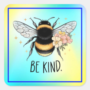 Pegatina Cuadrada Diseño Floral Amable Abeja Lindo Inspirador