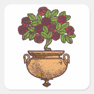 Pegatina Cuadrada Diseño floral de árbol rosa Art Nouveau vintage
