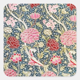 Pegatina Cuadrada Diseño floral de flor de William Morris Cray Vinta