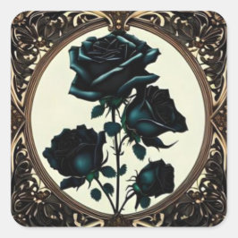 Pegatina Cuadrada Diseño floral de Rosas negros Art Nouveau