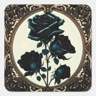 Pegatina Cuadrada Diseño floral de Rosas negros Art Nouveau