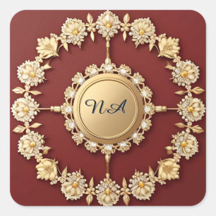 Pegatina Cuadrada Diseño Floral Dorado Ornamentado