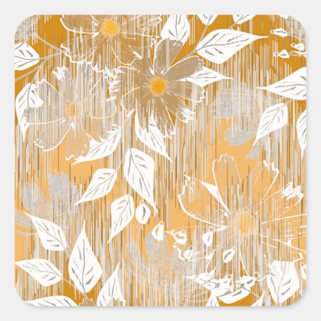 Pegatina Cuadrada Diseño floral elegante. (Anverso)