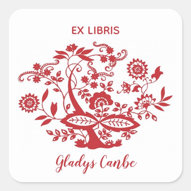 Pegatina Cuadrada Diseño floral ornamental editable (Anverso)