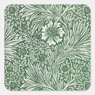 Pegatina Cuadrada diseño floral verde caléndula de william morris