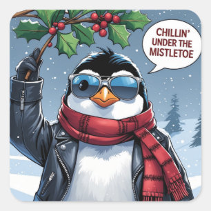 Pegatina Cuadrada Diseño genial de pingüino de Navidad – “Relajándos
