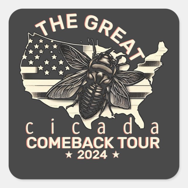 Pegatina Cuadrada Diseño Gráfico Cicada Comeback Tour 2024 (Anverso)