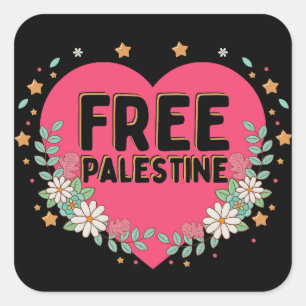 Pegatina Cuadrada diseño gráfico de corazón palestino lindo