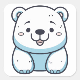 Pegatina Cuadrada Diseño gráfico del oso polar de Kawaii