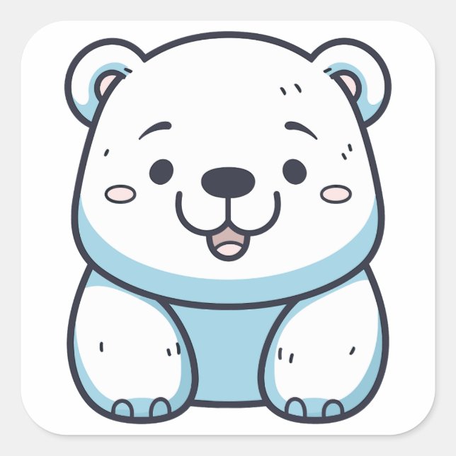 Pegatina Cuadrada Diseño gráfico del oso polar de Kawaii (Anverso)