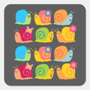 Pegatina Cuadrada Diseño infantil de caracol