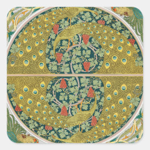 Pegatina Cuadrada Diseño intrincado de estilo Art Nouveau pavo