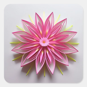 Pegatina Cuadrada Diseño Intrincado de Origami Floral Rosa