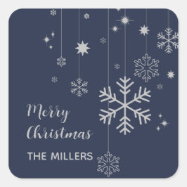 Pegatina Cuadrada Diseño mínimo de Navidades con copos de nieve