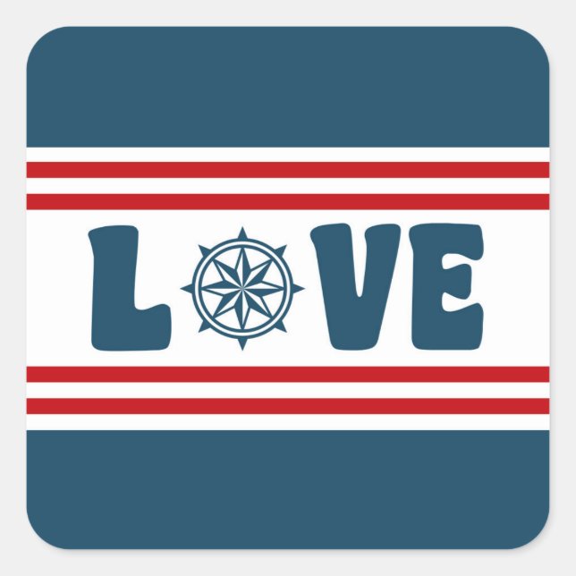 Pegatina Cuadrada Diseño náutico de amor (Anverso)