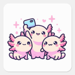Pegatina Cuadrada Diseño nuevo de Cute Pastel Axolotl