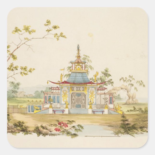 Pegatina Cuadrada Diseño para un templo chino, c.1810 (pluma y tinta (Anverso)