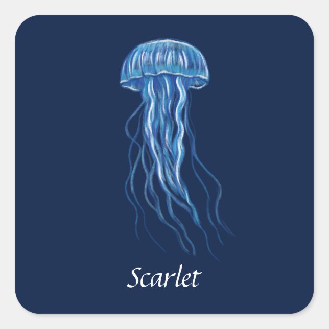 Pegatina Cuadrada Diseño personalizado de ilustracion de la medusa a (Anverso)