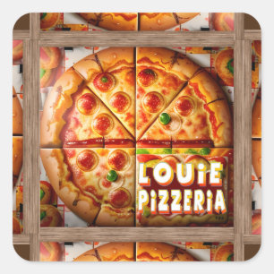 Pegatina Cuadrada Diseño Pizza Pizzeria