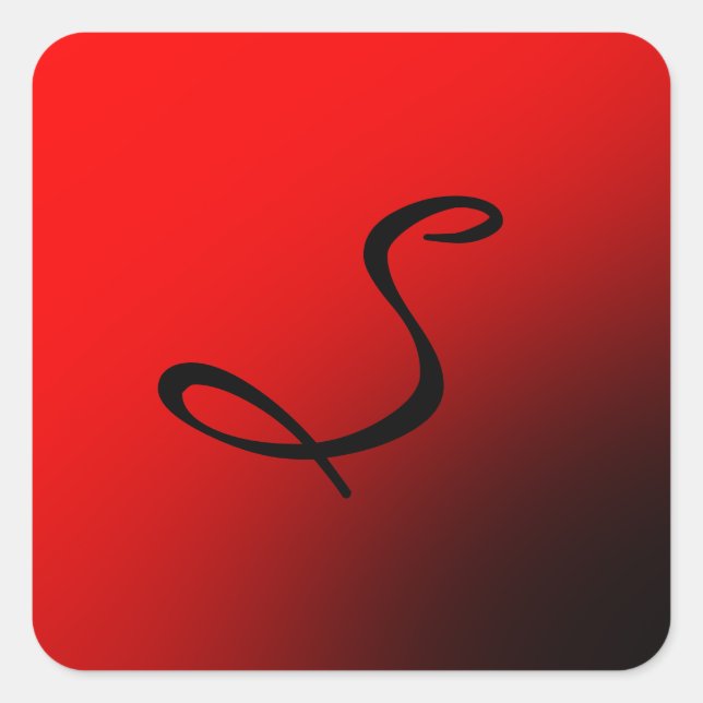 Pegatina Cuadrada Diseño profesional inicial del monograma negro roj (Anverso)