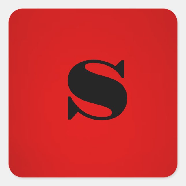 Pegatina Cuadrada Diseño profesional inicial del monograma negro roj (Anverso)