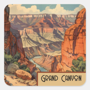 Pegatina Cuadrada Diseño Retro de Viajes del Gran Cañón