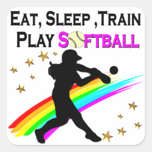 PEGATINA CUADRADA DISEÑO ROSA COMER, DORMIR, ENTRENAR, JUGAR SÓFTBOL