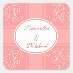Pegatina Cuadrada Diseño rosa y blanco
