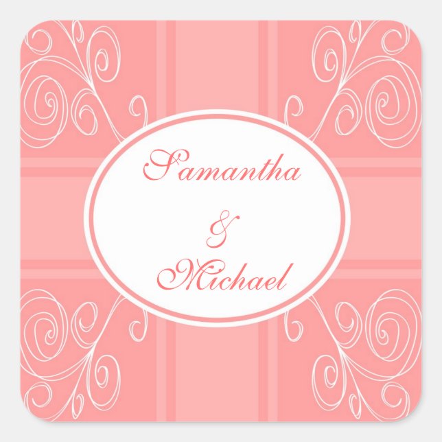 Pegatina Cuadrada Diseño rosa y blanco (Anverso)