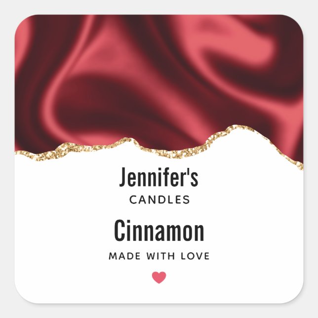 Pegatina Cuadrada Diseño satinado de lino rojo oscuro de lino ondula (Anverso)