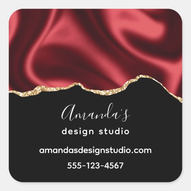 Pegatina Cuadrada Diseño satinado de lino rojo oscuro de lino ondula (Anverso)