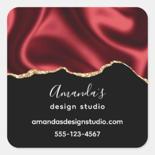 Pegatina Cuadrada Diseño satinado de lino rojo oscuro de lino ondula