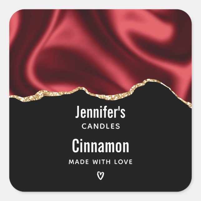 Pegatina Cuadrada Diseño satinado de lino rojo oscuro de lino ondula (Anverso)