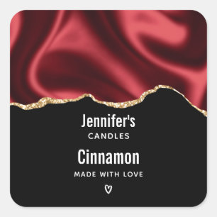 Pegatina Cuadrada Diseño satinado de lino rojo oscuro de lino ondula