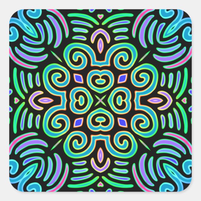 Pegatina Cuadrada diseño simétrico en colores fríos (Anverso)