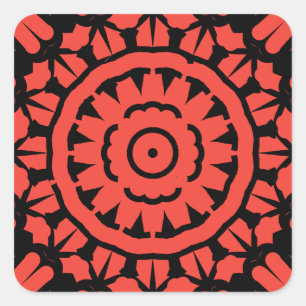 Pegatina Cuadrada Diseño simétrico rojo y negro