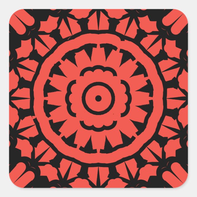 Pegatina Cuadrada Diseño simétrico rojo y negro (Anverso)