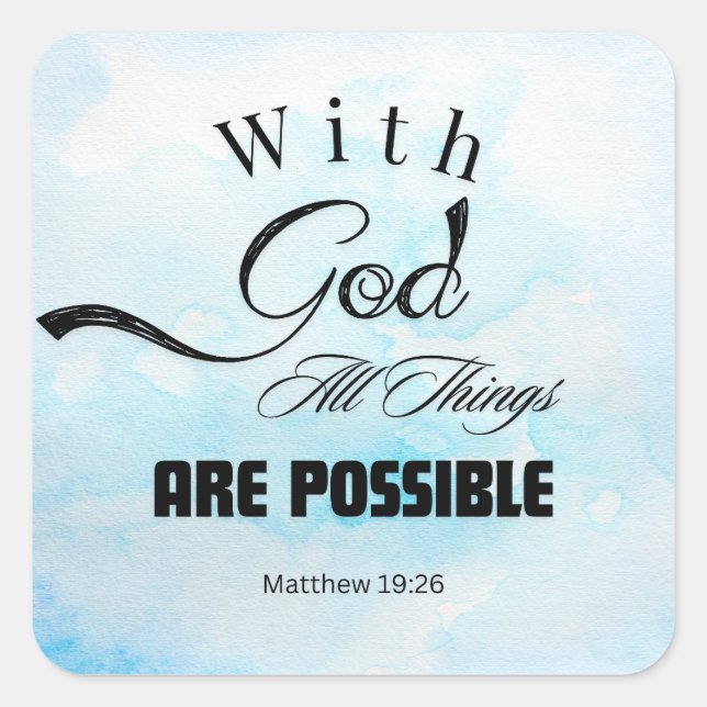 Pegatina Cuadrada Diseño tipográfico de Mateo 19:26 (Anverso)