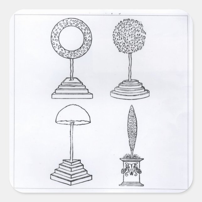 Pegatina Cuadrada Diseño topiario, de "Hypnerotomachia Poliphili", (Anverso)