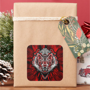 Pegatina Cuadrada Diseño Totémico Tribal Haida de Lobo