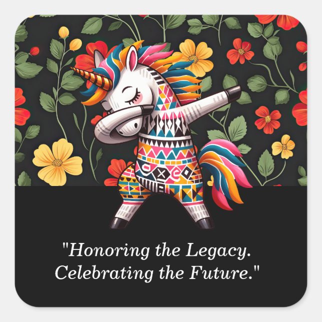 Pegatina Cuadrada Diseño Unicornio en Mes de Historia Negra | (Anverso)