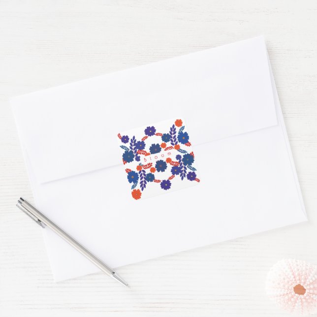 Pegatina Cuadrada Diseño vectorial de flores azules simples (Sobre)