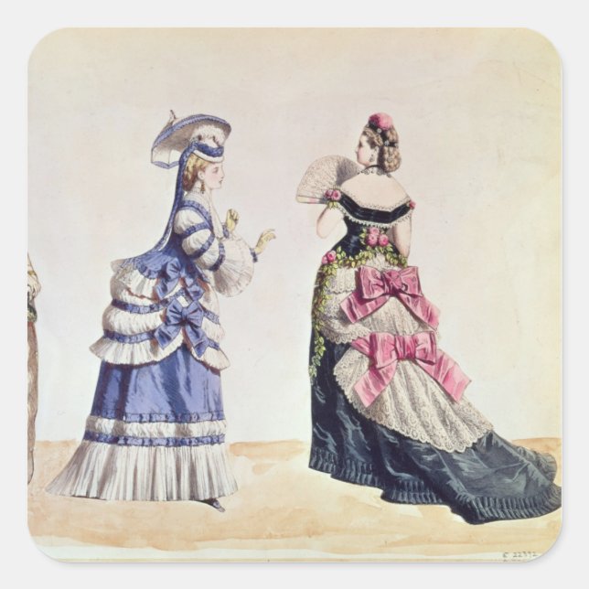 Pegatina Cuadrada Diseños de moda para mujeres de los años 1860 (Anverso)