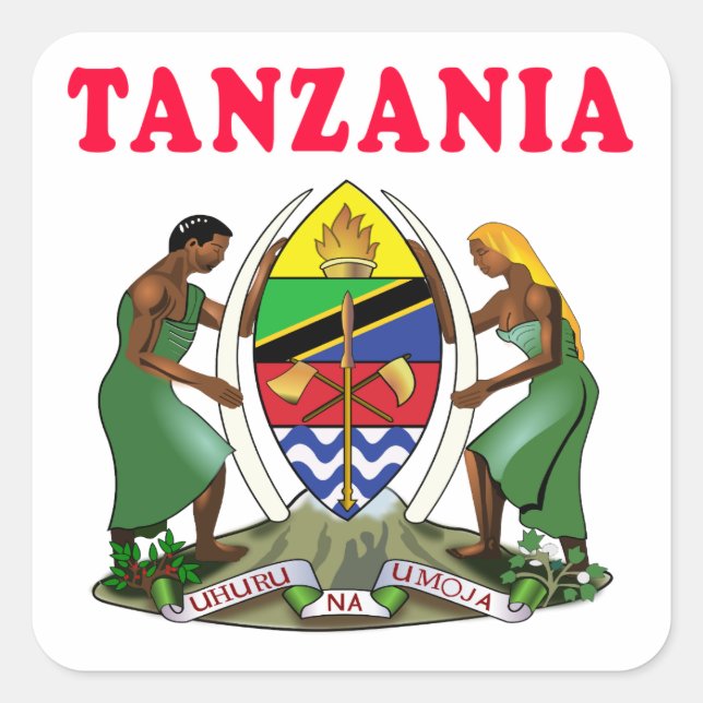 Pegatina Cuadrada Diseños Del Escudo De Armas De Tanzania (Anverso)